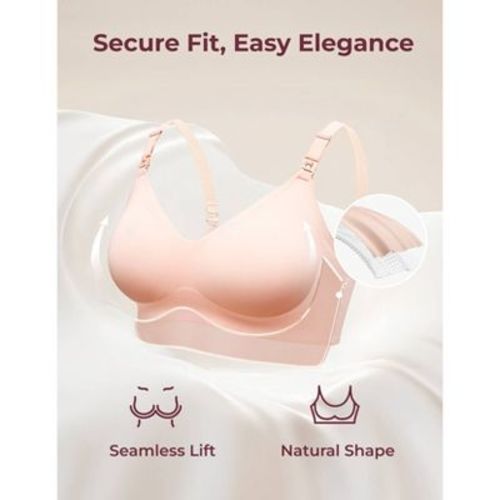 Momcozy Ultra Soft Nursing & Wearable Breast Pump Bra - Beige L: Nylon Spandex Blend, Full Coverage, Back Hook and Loop Fastener