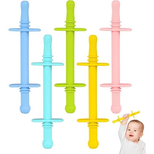 Fu Store Hollow Teether Tube Chew Straw Toy for Infant Toddlers Silicone Tubes Teething Toys for Babies 3-12 Months BPA Free/Freezable/Dishwasher and Refrigerator Safe (5 Pack)
