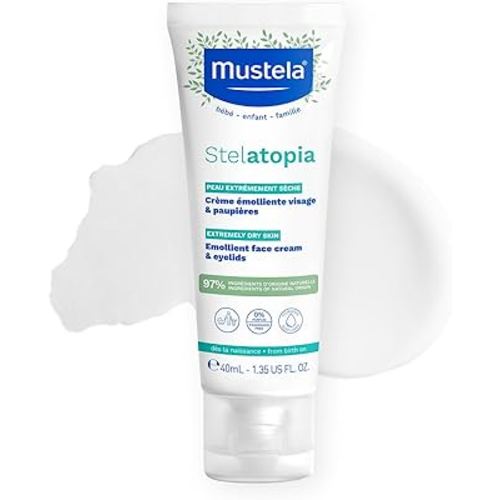 Mustela Stelatopia Eczema-Prone Skin Emollient Baby Face Cream - Face Moisturizer with Natural Avocado & Sunflower Oil - Fragrance-Free - 1.35 Fl Oz (Pack of 1)