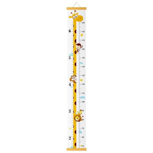 Baby Height Growth Chart, Canvas Height Chart for Kids Baby Child Toddler Boys Girls, Wood Growth Chart for Wall Room Nursery Decor, Hangable and Removable Waterproof Measuring Wall Ruler for Bathroom