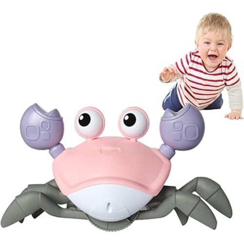 Crawling Crab Baby Toy,Fantastic Creatures Toys Infant Sensory Tummy time Toys Babies boy Girl for 36 Months to 15 Years Learning to Crawl Walking Toddler Gifts (Pink)