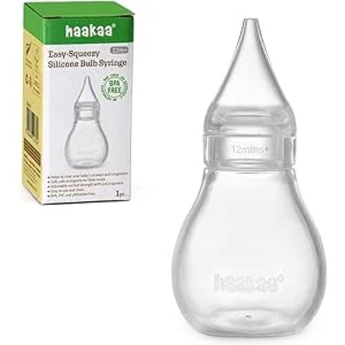 Haakaa Silicone Baby Nasal Aspirator | Nose Bulb Syringe | Easy-Squeezy Baby Nose Cleaner, Newborn Infant &Toddler - BPA Free Silicone