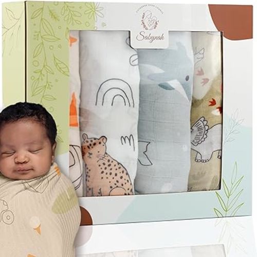 Sabynah Muslin Baby Blankets – 4-Pack Baby Muslin Blankets for Baby Girl and Boy – Lightweight Swaddle Blankets for Newborn – Cute Gender Neutral Cotton Muslin Blanket – 47 x 47-inch