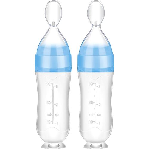 Nuanchu Baby Food Feeder Silicone Squeeze Feeding Spoon Toddler Food Feeder Dispensing Spoon Suction Cup Design Feeder (Blue)