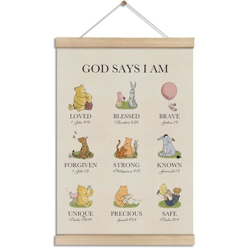 Christian Bible Verse Wall Decor, God Says I Am Wooden Poster Hanger Frame