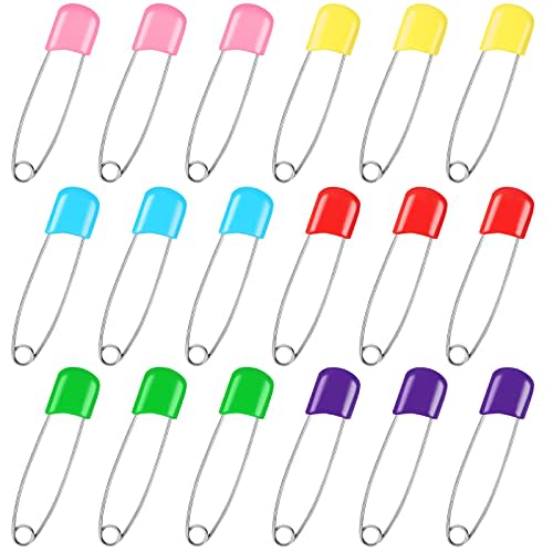 Joyberg 100 Pcs Diaper Pins, Baby Safety Pins, Diaper Pins for Cloth Diapers, Heavy Duty, Stainless Steel, ABS Plastic, Colorful (Red, Yellow, Pink, Blue, Green, Purple), 2.2in, Safe Locking Closures