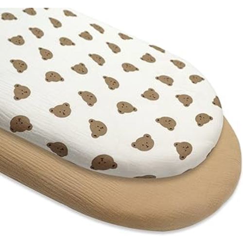 Muslin babytino Muslin Bassinet Sheet for Baby Boy and Girl,Super Soft Bedside Bassinet Sheets Fitted for Oval, Rectangle and Hourglass Mattress Pad, Breathable and Wash Machine Sheets, 2 Pack