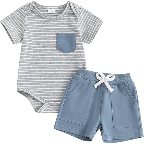 Newborn Baby Boy Girl Clothes 3 6 9 12 18 Months Ribbed Knit Short Sleeve Romper Shorts Set Infant Summer Outfits