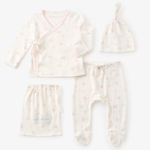 Pink Swan Print Organic Cotton Pointelle Layette 3 Pc Gift Set – Elegant Baby