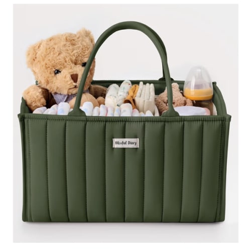 Blissful Diary Baby Diaper Caddy Organizer, Stylish Storage Basket for Newborn Essentials and Diaper Station, Gift for Baby Shower and Registry Must-Have, Deep Green