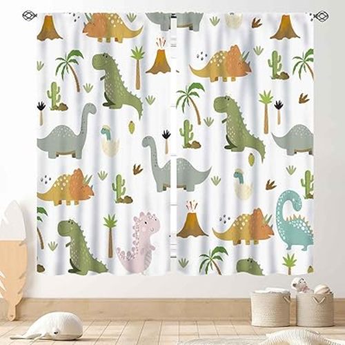 Dinosaur Curtains for Boys Room, Cartoon Dino Cute Safari Animal Printed Baby Kids Room Decor Blackout Window Drapes Treatments for Children Nursery Bedroom Living Room 2 Panel Sets, 84"x63" Inch