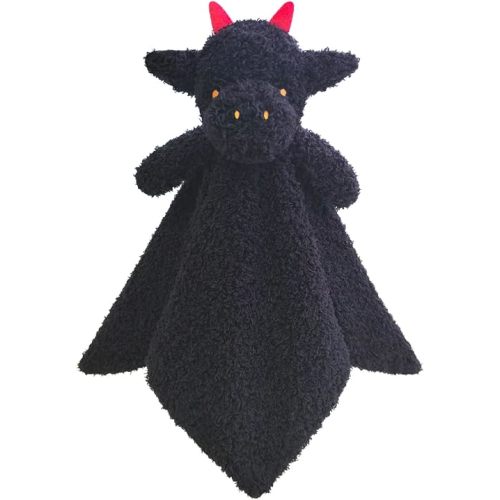 Baby Black Dragon Soft Stuffed Animal Security Blanket, Plush Dinosaur Character Lovey Blanket, Baby Shower/Nursery Gift, Newborn Infant Toddler Snuggle Blankie for Boys Girls, 14 Inches