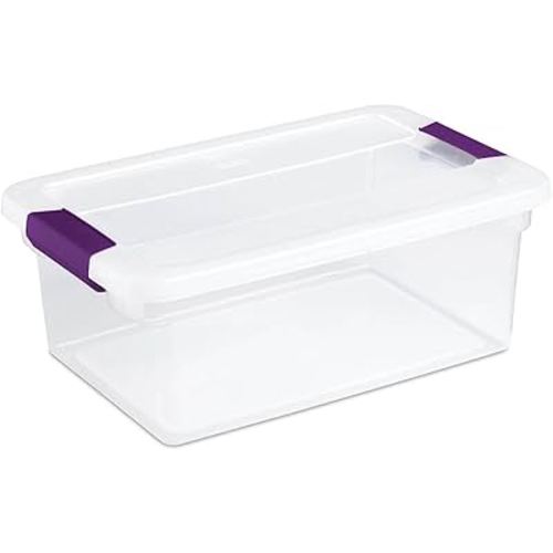 Sterilite 15 Qt ClearView Latch Storage Box, Stackable Bin with Latching Lid, Plastic Container to Organize Shoes in Closet, Clear Base, Lid, 12-Pack