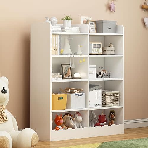 5 Tier Bookshelf for Kids - Toy Storage Organizer with 10 Cube Bookcase, Kids Bookshelf for Kids Room, Bedroom, Playroom, Reading Nook, Nursery, White