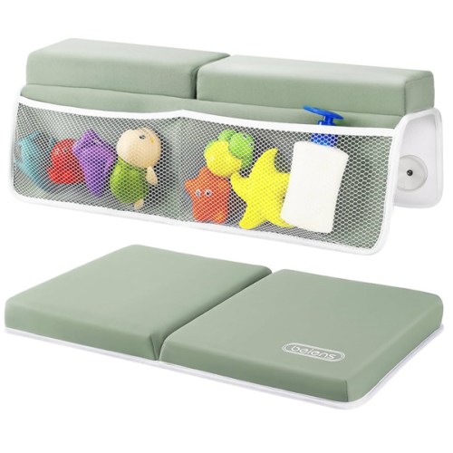 beiens Bath Kneeler and Elbow Rest Pad Set - 1.5'' Comfortable Thick Baby Bath Kneeler Pads, Quick Dry Soft Kneeling Pad for Baby Bath Time, Non-Slip Knee& Arm Support Bathtub Mat with Toys Organizer