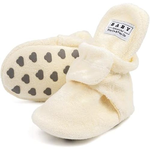 Sawimlgy Newborn Infant Baby Girl Boy Cotton Booties Stay On Sock Slippers Soft Bedroom Shoes Non-Skid Ankle Boots With Grippers Toddler Crib Warm Shoe First Walker Birthday Shower
