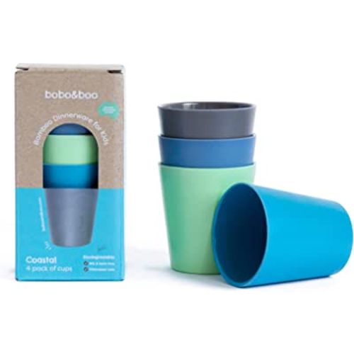 bobo&boo Bamboo Kids Cups Set of 4 Drinking Cups for Kids Eco Friendly Toddler Cups Without Lids ~ Non Toxic & Reusable ~ Great Gift for Baby Showers Birthdays & Preschool Graduations (Coastal)