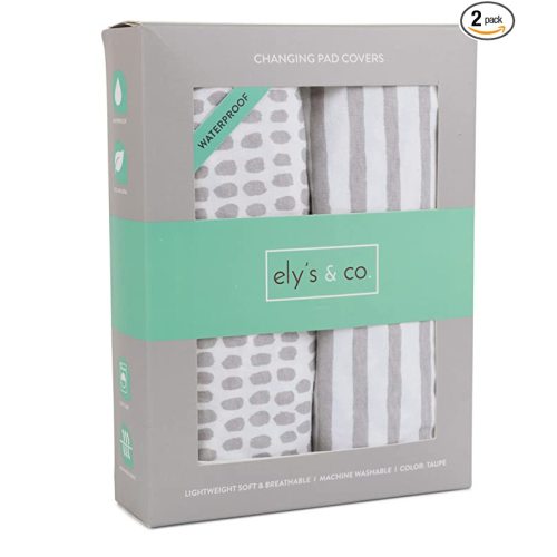 Ely's & Co. Waterproof Changing Pad Covers | Cradles Sheets 2 Pack - 100% Jersey Cotton with Waterproof Liner - Neutral Taupe Grey for Baby Girls and Boys, Newborn Essentials