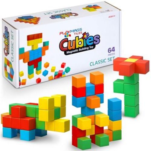 Playmags Magnetic Blocks Building Toy, 64pc Magnet Cubes Toy