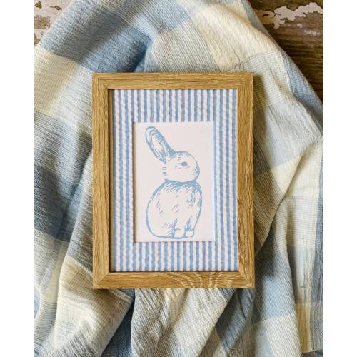 Blue Bunny Boy Classic Nursery Wall Art, Seersucker Baby Room Decor, Preppy Baby Shower Decor, Gift for Baby Boy - Unframed