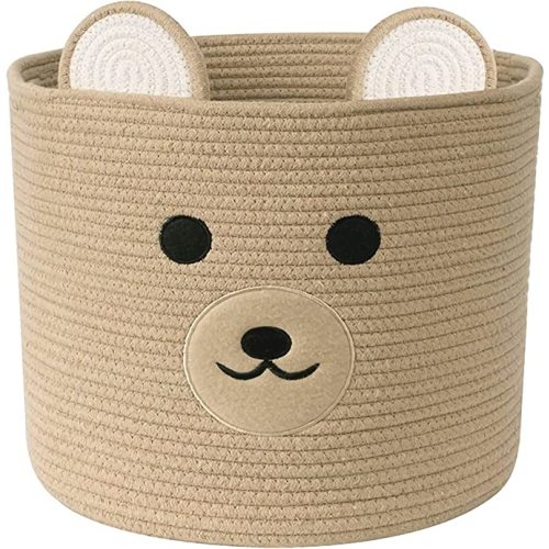Bear Laundry Baskets Laundry Hamper Storage Baskets with Handles,Decorative Basket for Living room,Woven Storage Basket for Toys Bin Pillows Blankets Clothes (Khaki)