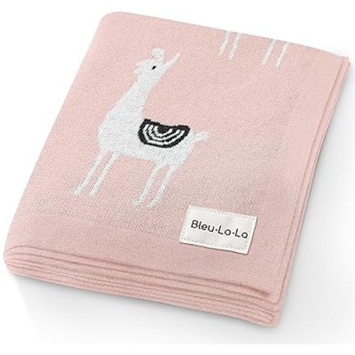 Knit Swaddling Baby Blanket - 100% Fine Loomed Cotton Cozy Receiving Cuddle Stroller Crib Swaddling Stroller Swaddle Quilt Blanket for Newborns Infants Toddler Boys and Girls (Llama - Pink)
