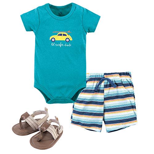 Hudson Baby Unisex Baby Cotton Bodysuit, Shorts and Shoe Set
