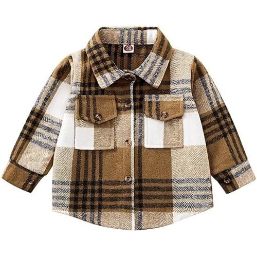 Toddler Baby Boy Girl Shirt Flanne Jacket Plaid Long Sleeve Button Down Shirt Kids Fall Winter Shacket Kids Coat
