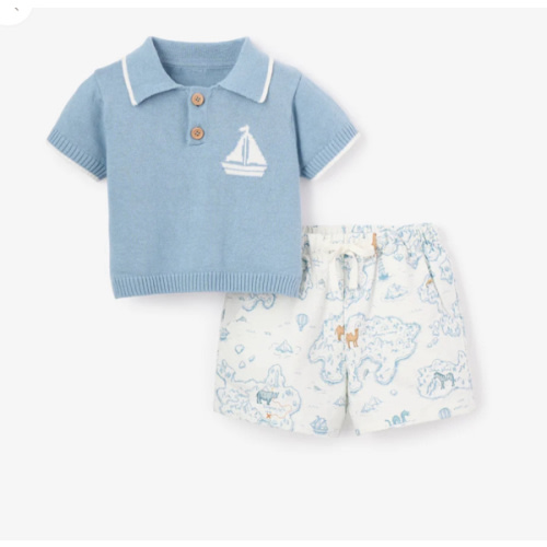 Nautical Knit Polo + Explorer Print Shorts – Elegant Baby