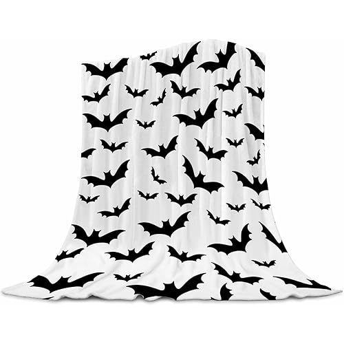 Halloween Bat Throw Blanket Super Soft Warm Bed Blankets for Couch Bedroom Sofa Office Car, All Season Cozy Flannel Fuzzy Blanket for Girls Boys Adults, 50"X40"