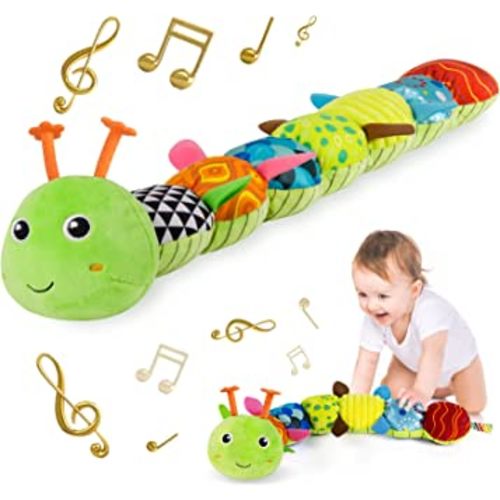 Infant Baby Musical Stuffed Animal Activity Soft Toys with Multi-Sensory Crinkle, Rattle and Textures, for Tummy Time Newborn 0-3-6-12 Months Boys, Girls, Caterpillar