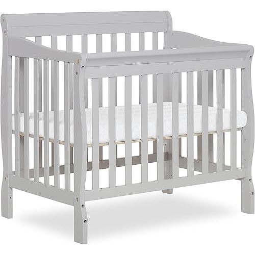 Dream On Me Aden 4-in-1 Convertible Mini Baby Crib in Grey, GreenGuard Gold & JPMA, Sustainable Pinewood, Non-Toxic Finish, 3 Mattress Heights, Converts to Mini Day & Twin-Size Bed