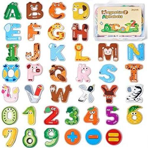 Wooden Thick Alphabet Magnets for Toddlers Fridge Large Size Cute Animal Colorful ABC Magnetic Letters 26 Uppercase Letters 0-9 Numbers Toy Set for Kids Toddlers Preschool Learning Spelling