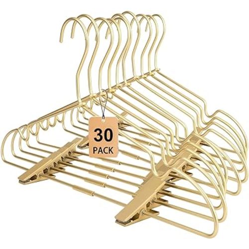Gold Metal 12.6" Baby Clothes Clips Hanger, 30 Pack Children Kids Coat Hanger Display and Storage,Heavy Duty Standard Metal Hangers with Non-Slip Design,Space Saving Organizer
