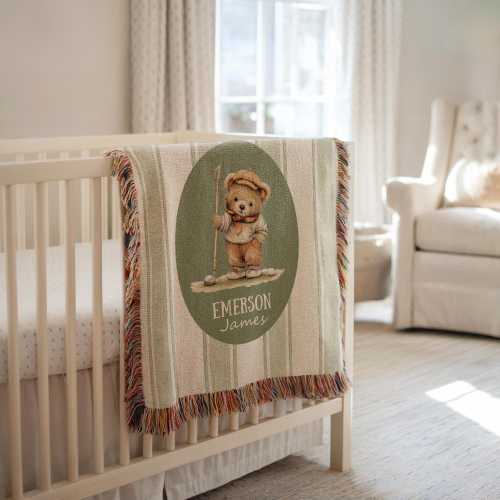 Custom Baby Name Blanket Golf Teddy Bear Personalized Throw Golf Nursery Decor Baby Name Blanket Cotton Blanket Newborn Keepsake