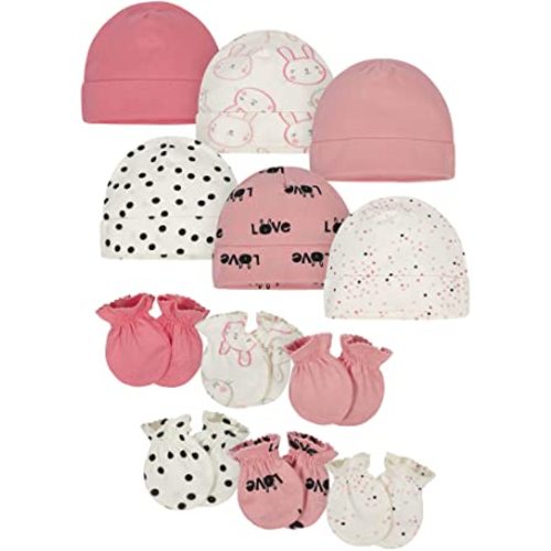 Onesies Brand Unisex Baby 12-Piece Cap and Mitten Set - 0-6 Months - Pink Bunny
