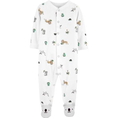 Animals Snap-Up Cotton Sleep & Play - White - NB
