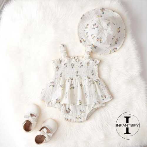 Floral Baby Girl Outfit, Summer Infant Romper, Baby Linen Bodysuit, Baby Girl Clothes Set, Newborn Dress, Toddler Funtime Outfit