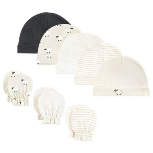 Hudson Baby Cotton Cap And Scratch Mitten Set, Taupe Sheep, 0-6 Months