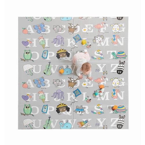 Regalo 77"x71" Extra Large Alphabet Play Mat for Babies and Toddlers, Alphabet Animal and Object Learning Mat, Non-Toxic Waterproof Foam Design, Reversible, Foldable for Easy Storage, Wipe Clean, Gray