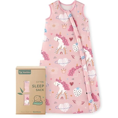 Yoofoss Rayon Made from Bamboo Baby Sleep Sack 12-18 Months 1.0 Tog Baby Wearable Blanket, Super Soft Infant Toddler Sleeping Sack 2-Way Zipper