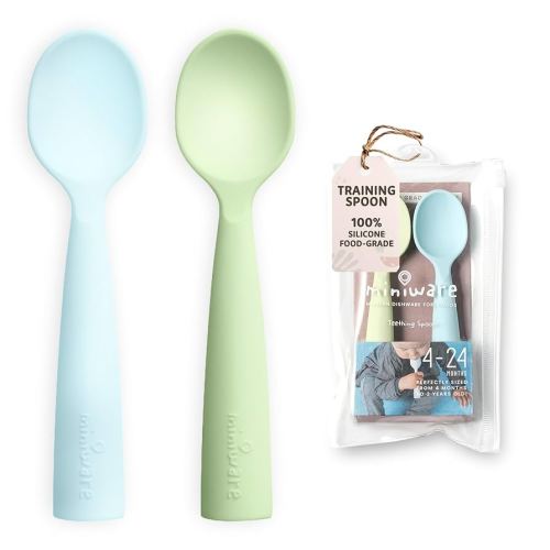 Miniware Silicone Baby Spoon for Training - BPA Free Baby Utensils - Baby Spoons Self Feeding 6 Months | 100% Food Grade Silicone - Modern & Dishwasher Safe Toddler Spoons (Aqua and Key Lime)