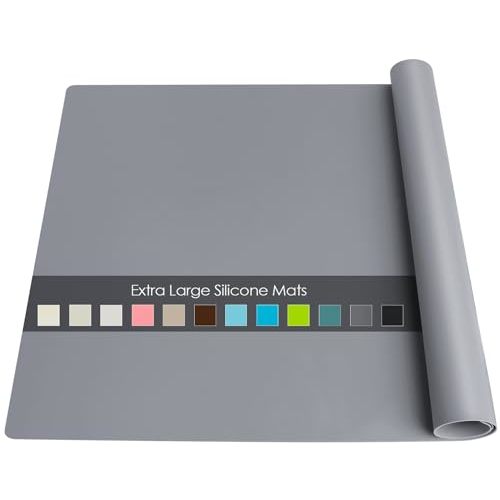 Extra Large Silicone Table Mat, Genuine Food-Grade Silicone Mat for Crafts Kids Dinner Placemat Desk Countertop Waterproof Protector Heat Insulation Kitchen Pastry Rolling Dough Pad (Dark Gray)