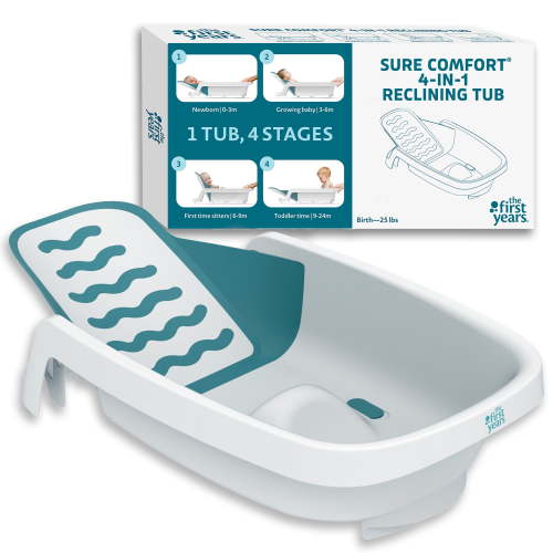 The First Years Sure Comfort 4-in-1 Reclining Bathtub - Adjustable All-in-1 Bathtub for Newborn to Toddler - Ages 0 to 24 Months