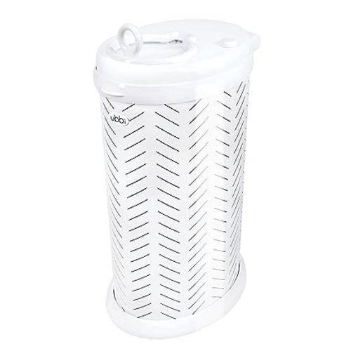 Ubbi Steel Diaper Pail, Odor Locking, No Special Bag Required, Award-Winning, Registry Must-Have, Herringbone