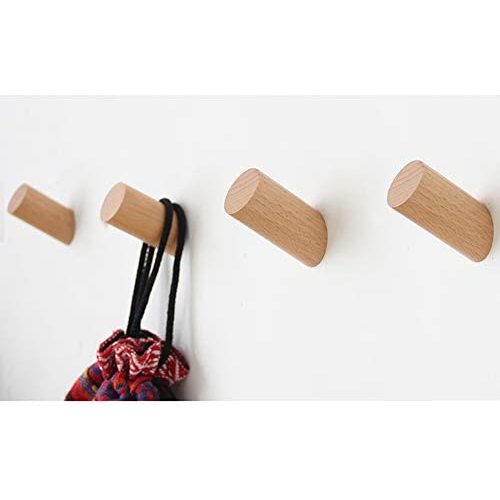 Wood Wall Hooks, 4 Pack Coat Hooks Wall Mounted | Felidio Rustic Wooden Hooks Heavy Duty Robe Hook Hat Rack | Hooks for Hanging Bathroom Towels Clothes Hanger (Beech Wood)