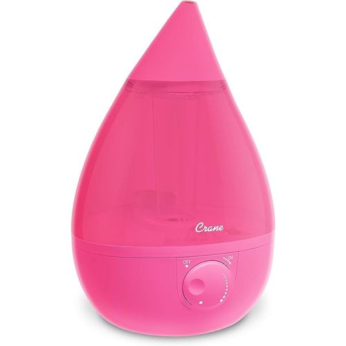 Crane Ultrasonic Humidifiers for Bedroom and Office, 1 Gallon Cool Mist Air Humidifier for Large Room and Home, Humidifier Filters Optional, Pink