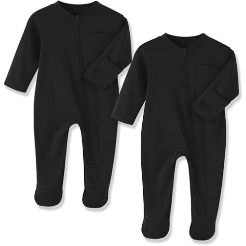 Baby Kids Sleep and Play,Baby Cotton Pajamas with Mitten Cuffs, 2 Way Zipper Footed Sleeper 0-12 Month