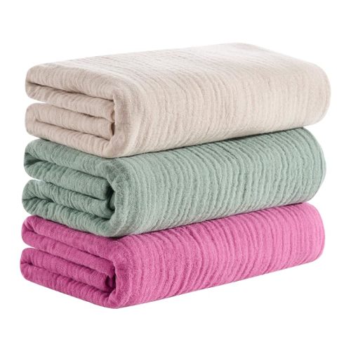 CottCare Uuisex Baby 100% Muslin Cotton Receiving Blankets for Boys and Girls, 31x35 Inches, Pack of 3, Beige/Sage Green/Rose Pink