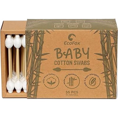Baby Cotton Swabs 220 Count | Biodegradable & Organic Wooden Cotton Buds | Double Tipped Safety Ear Sticks | 100% Eco-Friendly & Natural | Perfect for Removing Toddler & Baby Ear Wax